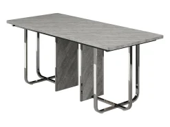 Mesa de comedor de 6 a 8 personas en MDF y metal - Gris y plata - Mesa de comedor rectangular - 180x80x75cm