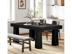 Mesa de comedor de 160 cm, mesa de cocina rectangular moderna con patas ahusadas resistentes, mesa de cena empresarial negra
