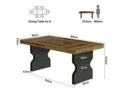 Mesa de comedor de 160 cm para 4-6 personas, mueble de cocina y comedor estilo campesino con patas en forma de reloj de arena, marrón y negro (solo la mesa)