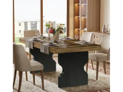Mesa de comedor de 160 cm para 4-6 personas, mueble de cocina y comedor estilo campesino con patas en forma de reloj de arena, marrón y negro (solo la mesa)