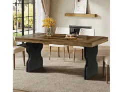 Mesa de comedor de 160 cm para 4-6 personas, mueble de cocina y comedor estilo campesino con patas en forma de reloj de arena, marrón y negro (solo la mesa)