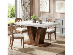 Mesa de comedor de 120 cm para 4 personas, mesa de cocina blanca con pedestal robusto