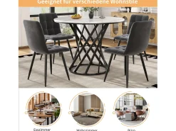 Mesa de comedor de 4 plazas - 80 x 80 x 76 cm - mesa redonda con patas de metal negro - tablero de MDF jaspeado - MDF + metal - negro