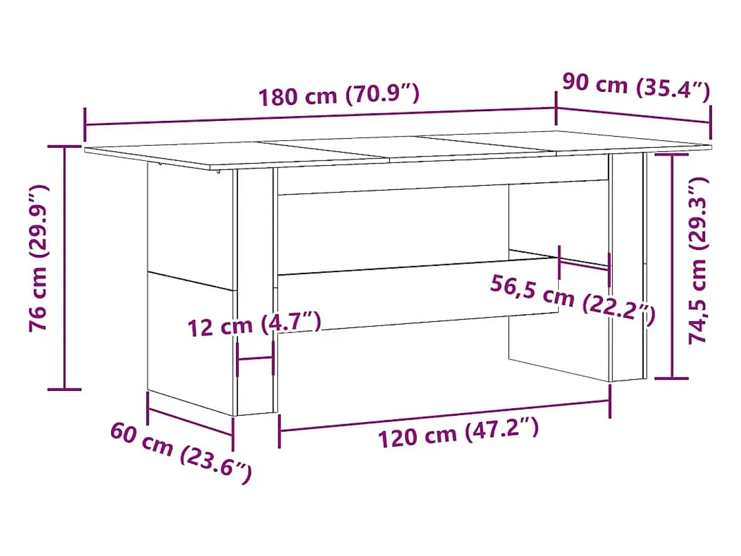 Mesa de comedor de aglomerado madera envejecida 180x90x76 cm
