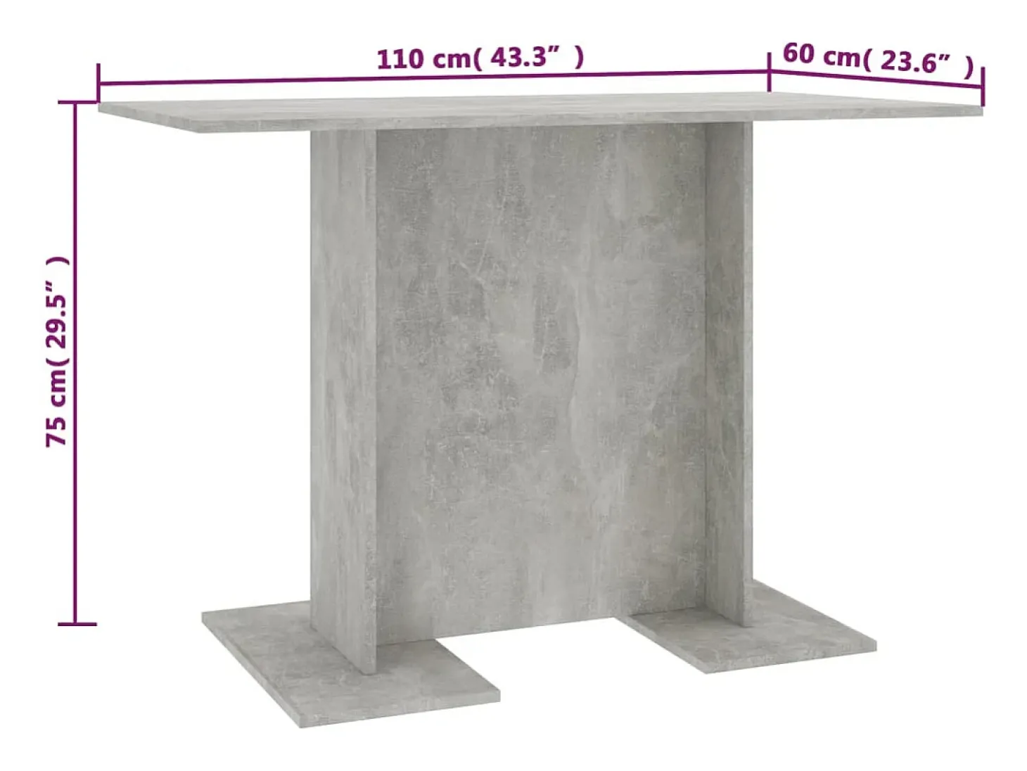 Mesa de comedor de aglomerado gris hormigón 110 x 60 x 75 cm