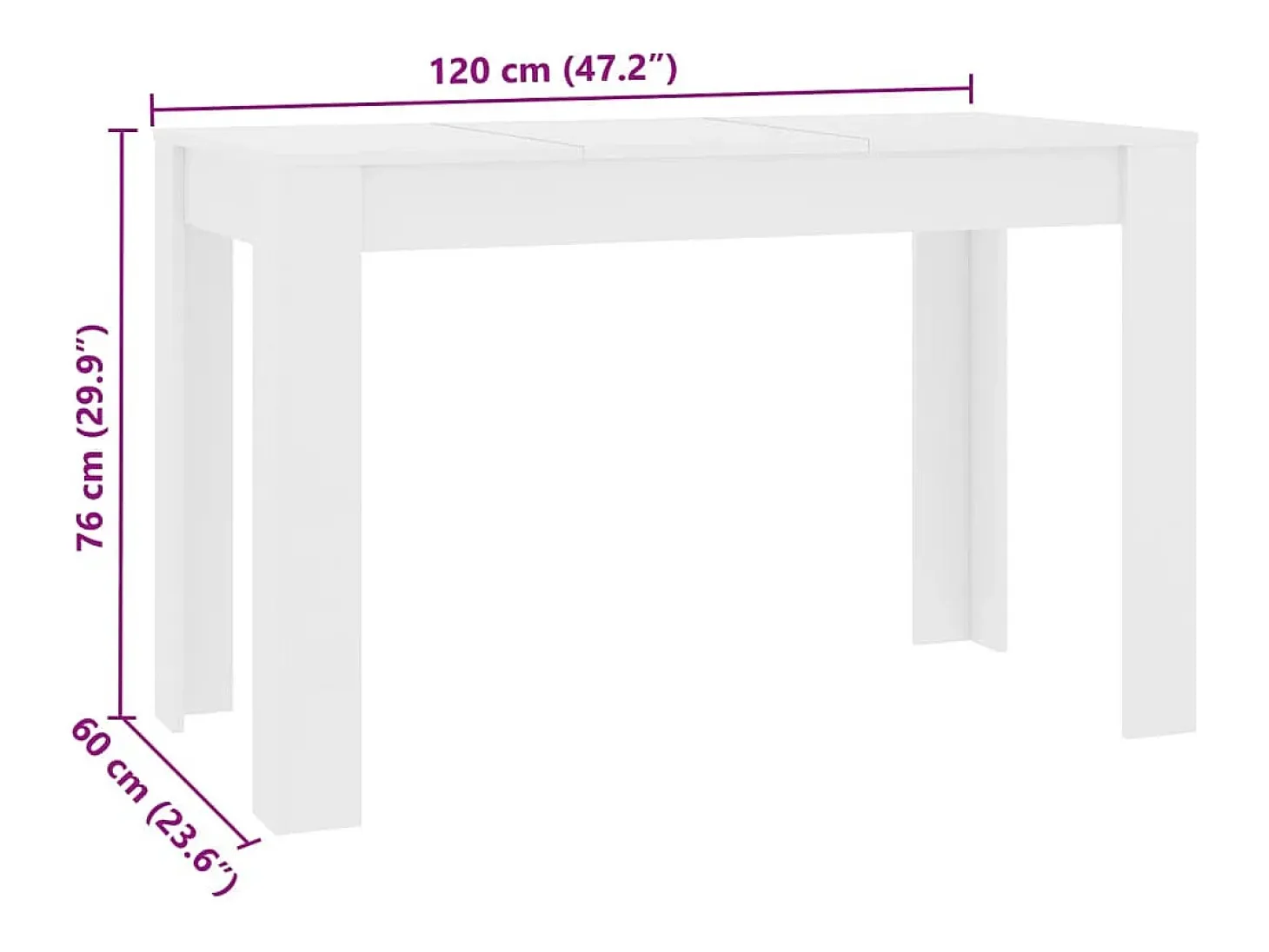 Mesa de comedor de aglomerado blanco 120x60x76 cm