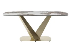 Mesa de comedor de cerámica y vidrio templado - Efecto mármol blanco y gris - PORELIMA