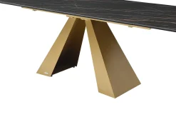 Mesa de comedor de cristal templado, cerámica y metal - Efecto mármol negro y dorado - LOZIPA