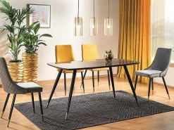 Mesa de comedor de diseño con aspecto de mármol negro y patas de metal Control