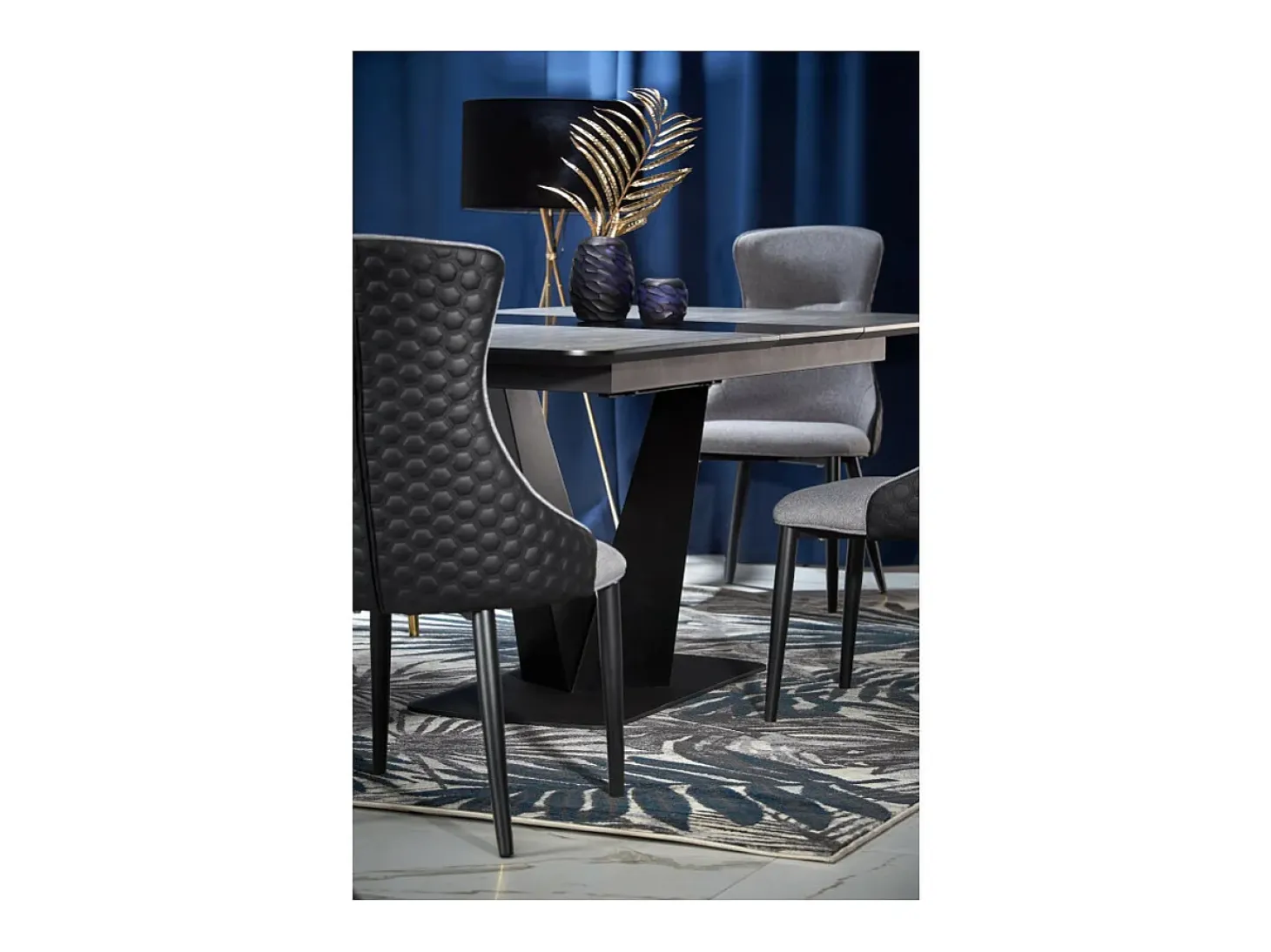 Mesa de comedor de diseño EPONA 180-230x95cm con pata central de metal negro