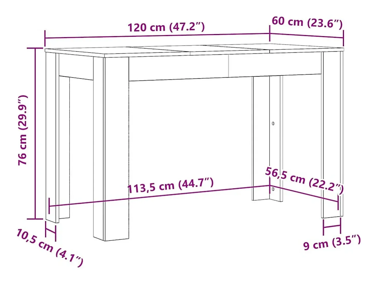 Mesa de comedor de hormigón gris 120x60x76 cm Madera de ingeniería