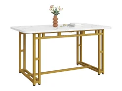 Mesa de comedor de lujo de 120 x 70 cm: estructura de metal, moderna mesa de cocina rectangular con patas doradas.