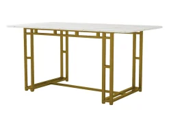 Mesa de comedor de lujo de 120 x 70 cm: estructura de metal, moderna mesa de cocina rectangular con patas doradas.
