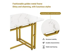 Mesa de comedor de lujo de 120 x 70 cm: estructura de metal, moderna mesa de cocina rectangular con patas doradas.