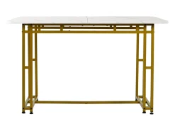 Mesa de comedor de lujo de 120 x 70 cm: estructura de metal, moderna mesa de cocina rectangular con patas doradas.