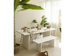 Mesa de comedor de madera de pino maciza rectangular con patas ranuradas Decowood de 180x80cm en tono blanco - BALI - DECOWOOD