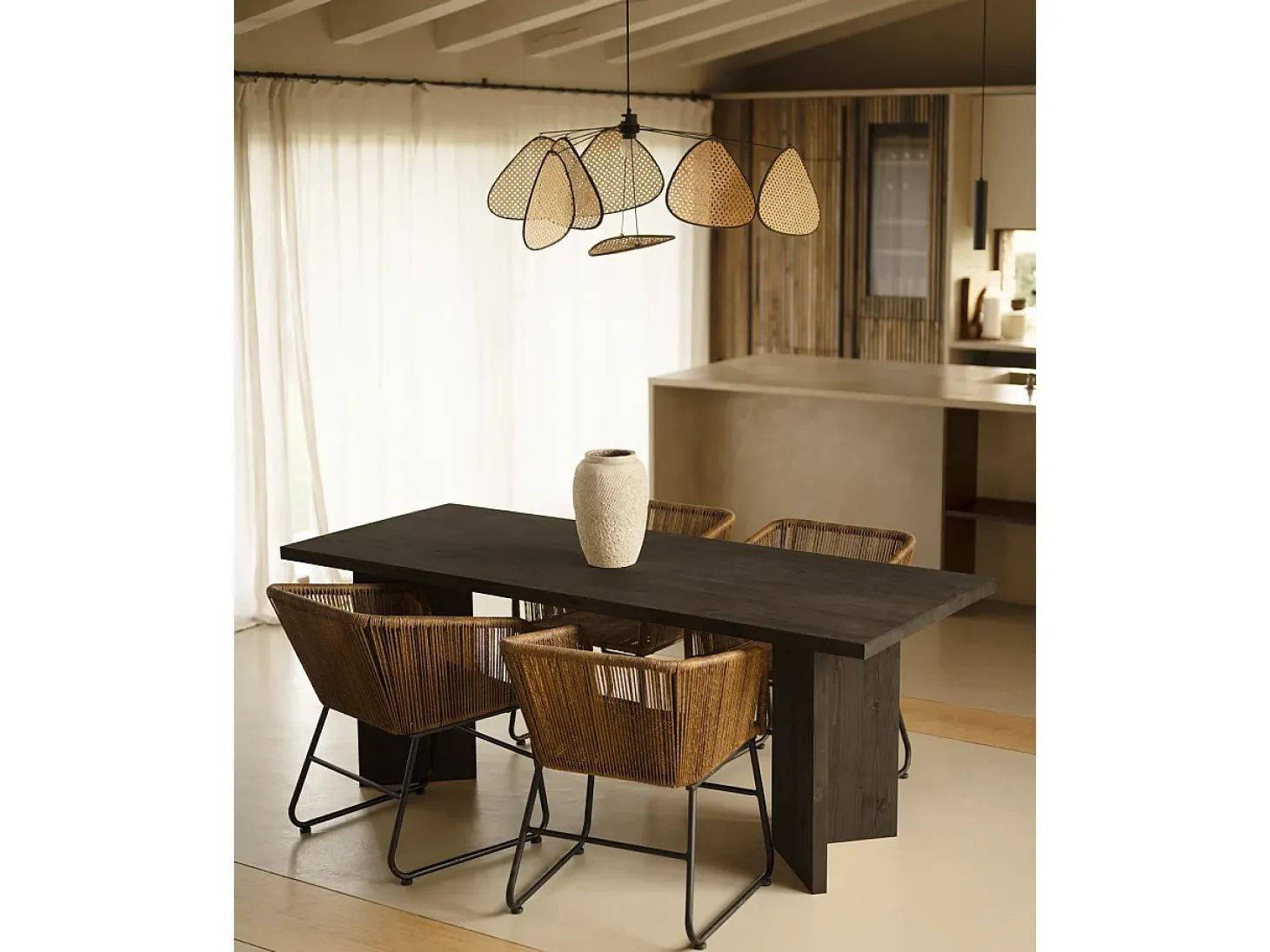 Mesa de comedor de madera maciza de abeto rectangular Decowood en tono negro de 160x75cm en tono negro - KYOTO - DECOWOOD