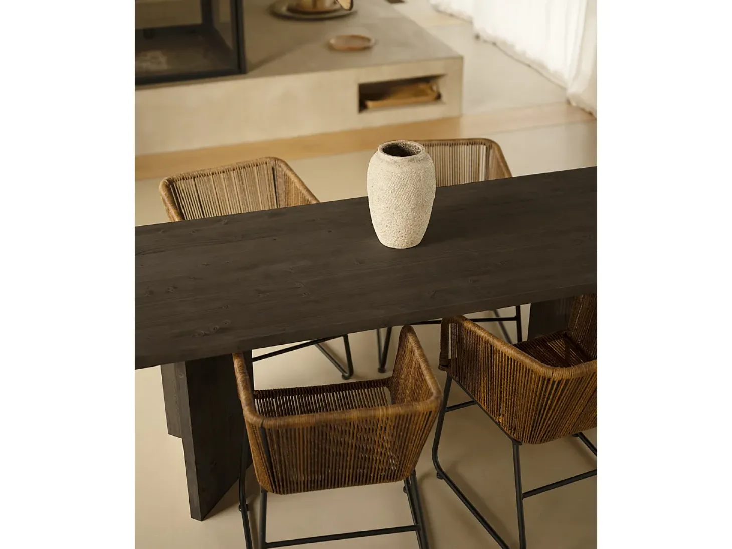 Mesa de comedor de madera maciza de abeto rectangular Decowood en tono negro de 160x75cm en tono negro - KYOTO - DECOWOOD