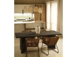 Mesa de comedor de madera maciza de abeto rectangular Decowood en tono negro de 160x75cm en tono negro - KYOTO - DECOWOOD
