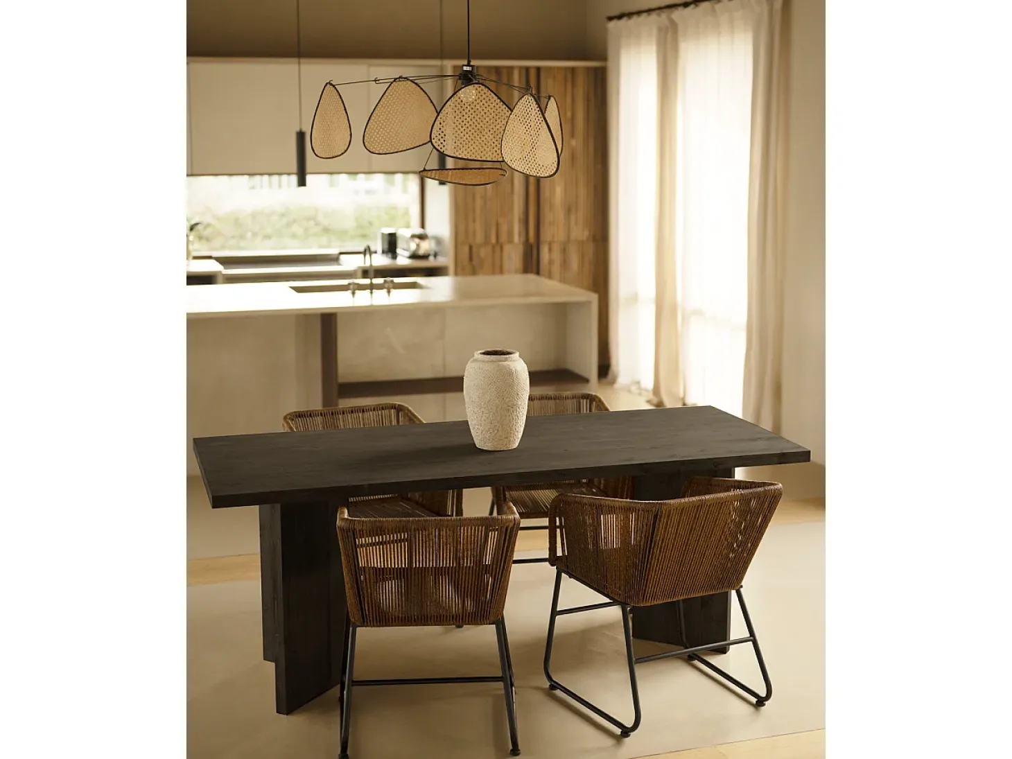 Mesa de comedor de madera maciza de abeto rectangular Decowood en tono negro de 160x75cm en tono negro - KYOTO - DECOWOOD