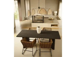 Mesa de comedor de madera maciza de abeto rectangular Decowood en tono negro de 160x75cm en tono negro - KYOTO - DECOWOOD