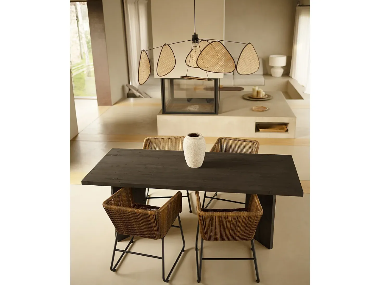 Mesa de comedor de madera maciza de abeto rectangular Decowood en tono negro de 160x75cm en tono negro - KYOTO - DECOWOOD