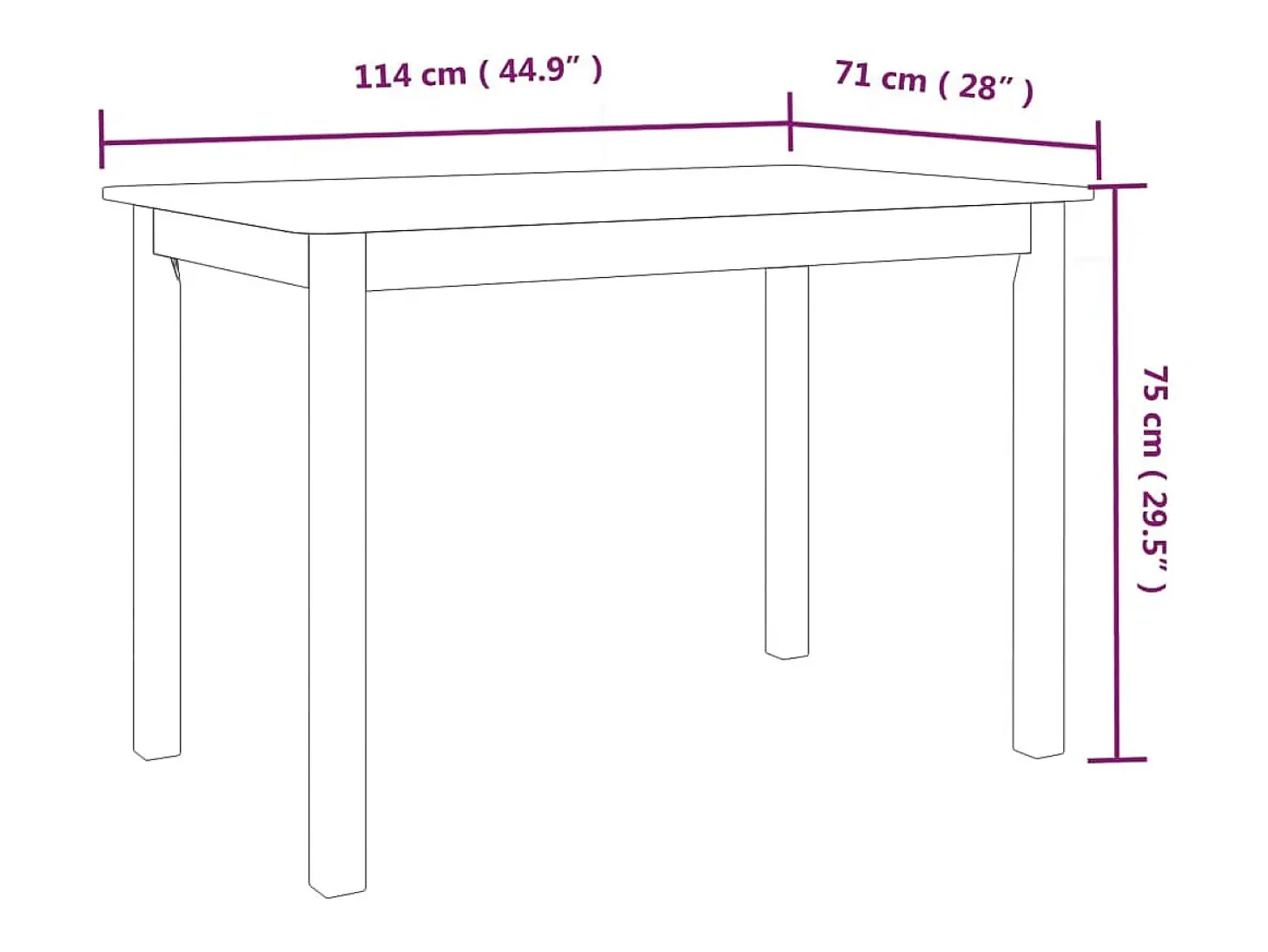 Mesa de comedor de madera de caucho blanco marrón 114x71x75 cm