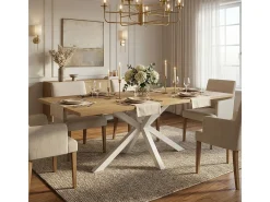 Mesa de comedor de madera 200x100 cm con patas cruzadas color blanco Moyo