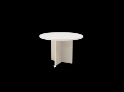 Mesa de comedor de madera maciza de abeto redonda Decowood en tono blanco en microcemento y pata en roble oscuro de Ø110x75cm - TOKYO - DECOWOOD