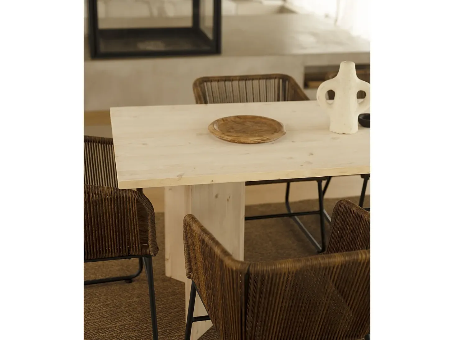 Mesa de comedor de madera maciza de abeto rectangular Decowood en tono natural de 180x75cm en tono natural - KYOTO - DECOWOOD