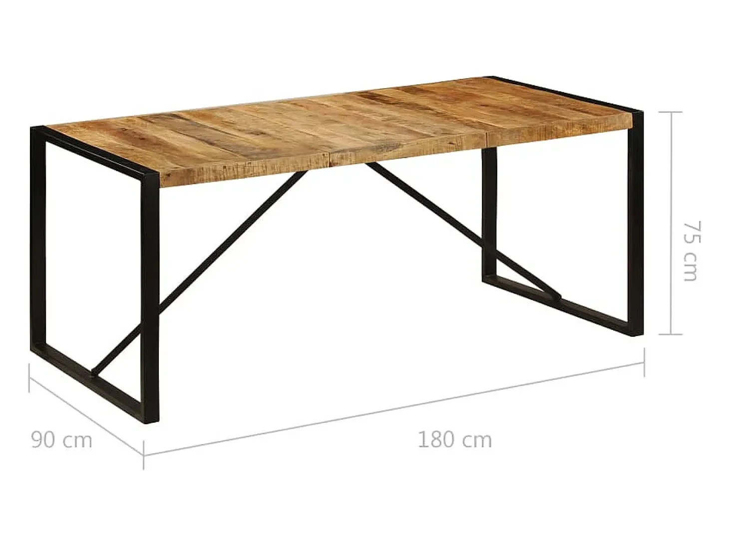 Mesa de comedor de madera maciza de mango rugosa 180 cm
