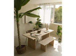 Mesa de comedor de madera de pino maciza rectangular con patas ranuradas Decowood de 200x80cm en tono roble medio - BALI - DECOWOOD