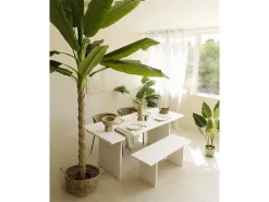 Mesa de comedor de madera de pino maciza rectangular con patas ranuradas Decowood de 140x80cm en tono blanco - BALI - DECOWOOD