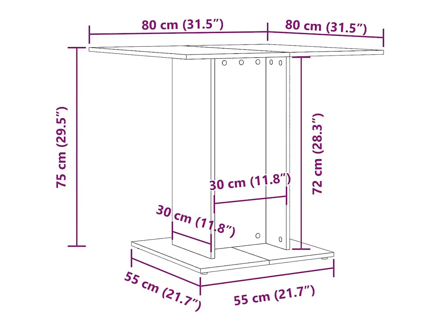 Mesa de comedor de madera contrachapada color roble 80x80x75 cm