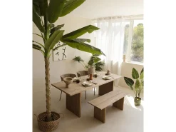 Mesa de comedor de madera de pino maciza rectangular con patas ranuradas Decowood de 180x80cm en tono roble oscuro - BALI - DECOWOOD