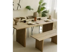 Mesa de comedor de madera de pino maciza rectangular con patas ranuradas Decowood de 180x80cm en tono roble oscuro - BALI - DECOWOOD