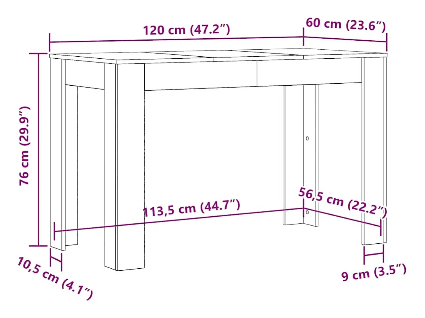 Mesa de comedor de madera de ingeniería blanco 120x60x76 cm