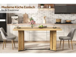 Mesa de comedor de madera de estilo escandinavo - 150 x 80 x 75 cm - veta de roble - MDF - natural