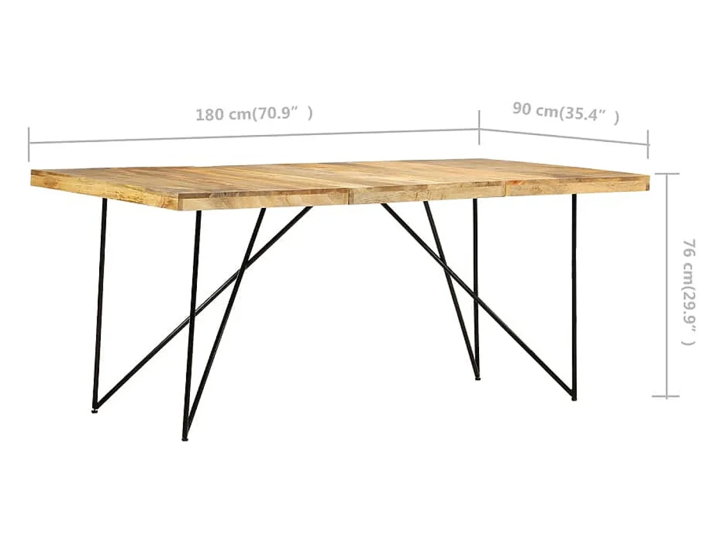 Mesa de comedor de madera maciza de mango 180x90x76 cm