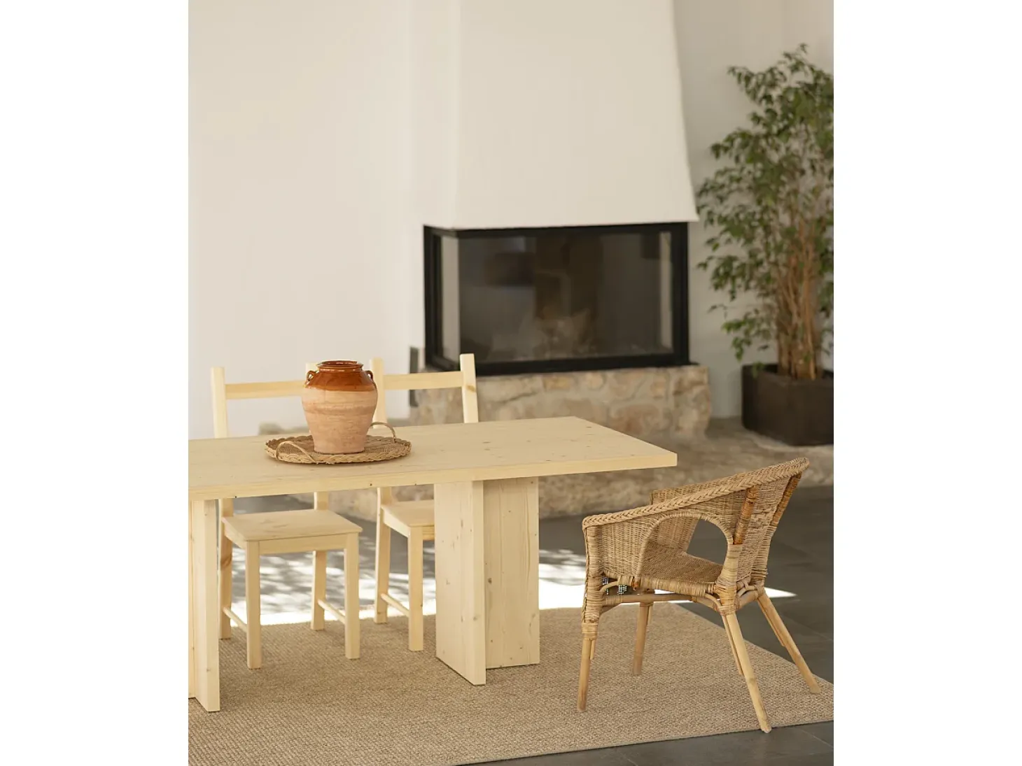 Mesa de comedor de madera maciza en tono natural 180x75cm - TENA - DECOWOOD