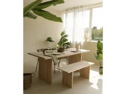 Mesa de comedor de madera de pino maciza rectangular con patas ranuradas Decowood de 180x80cm en tono roble medio - BALI - DECOWOOD