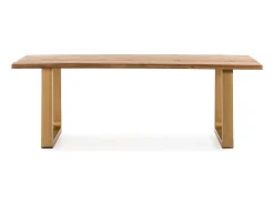 Mesa de comedor de madera maciza clara con patas de metal dorado 220 cm