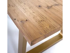 Mesa de comedor de madera maciza clara con patas de metal dorado 220 cm