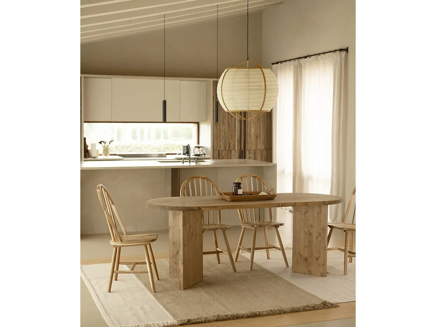 Mesa de comedor de madera maciza de abeto ovalada Decowood en tono roble oscuro de 200x75cm en tono roble oscuro - OSAKA - DECOWOOD
