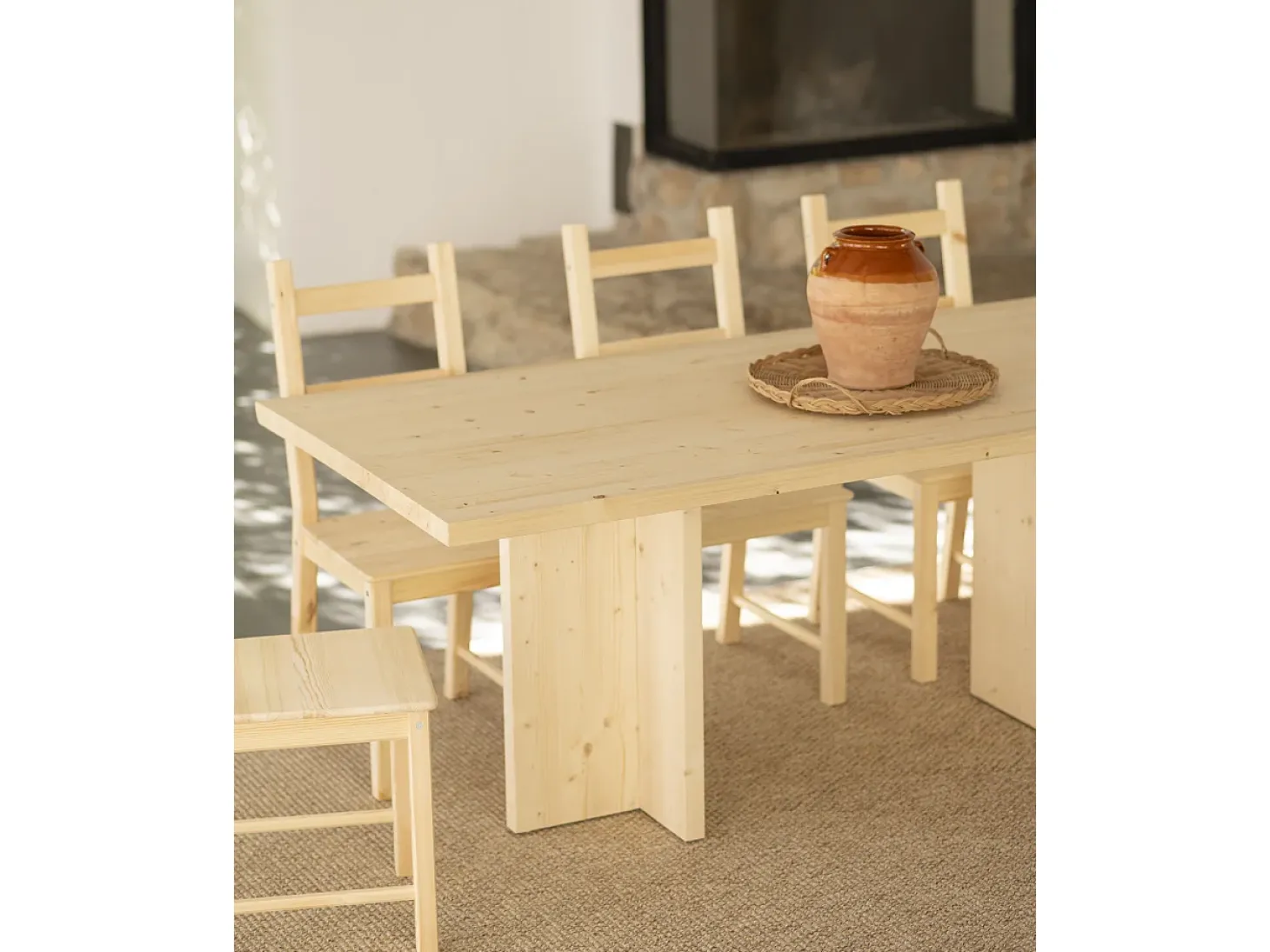 Mesa de comedor de madera maciza en tono natural 200x75cm - TENA - DECOWOOD