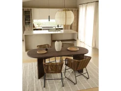 Mesa de comedor de madera maciza de abeto ovalada Decowood en tono nogal de 200x75cm en tono nogal - OSAKA - DECOWOOD
