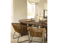 Mesa de comedor de madera maciza de abeto ovalada Decowood en tono nogal de 200x75cm en tono nogal - OSAKA - DECOWOOD