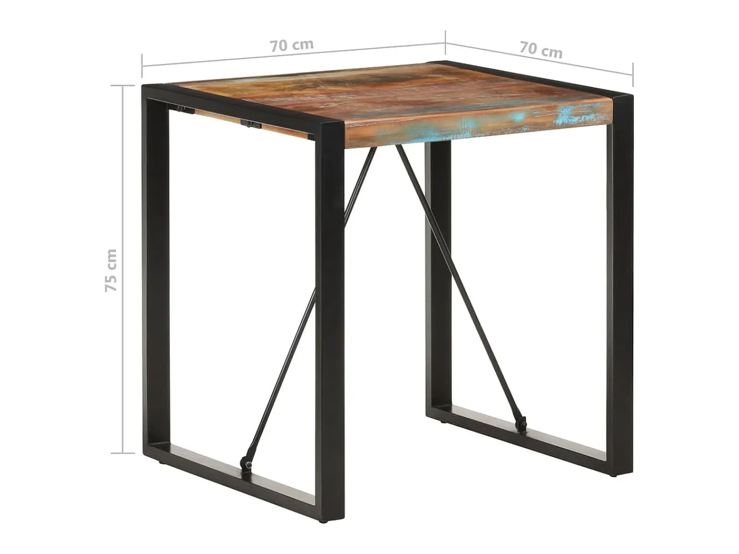 Mesa de comedor de madera maciza reciclada 70x70x75 cm