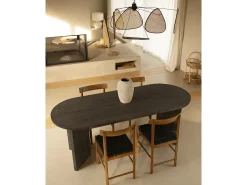 Mesa de comedor de madera maciza de abeto ovalada Decowood en tono negro de 200x75cm en tono negro - OSAKA - DECOWOOD