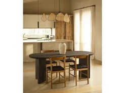 Mesa de comedor de madera maciza de abeto ovalada Decowood en tono negro de 200x75cm en tono negro - OSAKA - DECOWOOD